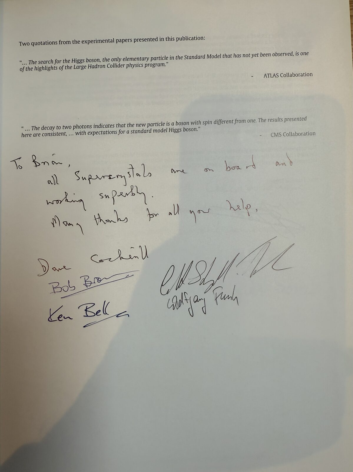 Signed dedication on the Higgs publication